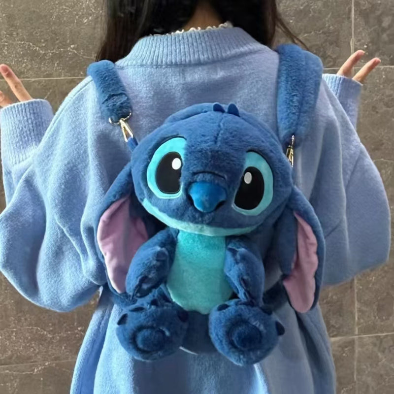 1pc Stitch Plush Backpack - Blue & Pink Dual-Strap Shoulder Bag, Soft Polyester Travel & Commuting Accessory for Women & Men, Zipper Closure, Random Style, Backpack